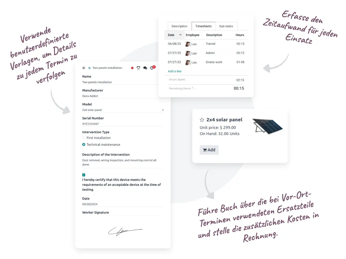 Odoo-Ansicht für Solarunternehmen