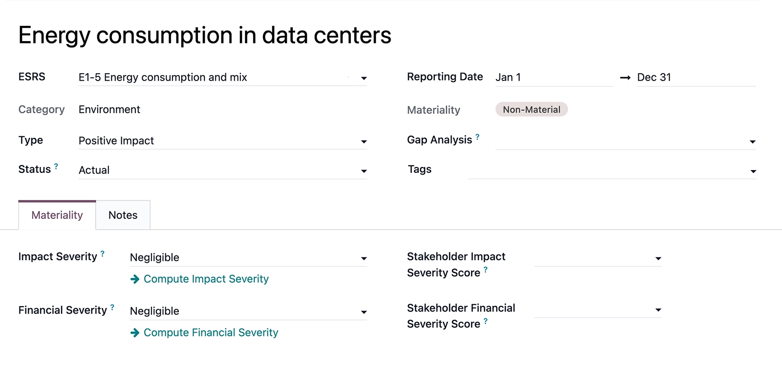Doppelte Wesentlichkeitsanalyse in Odoo ESG