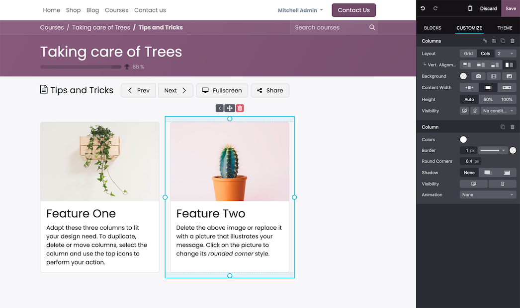 Kursinhalt in Odoo eLearning im Website-Editor